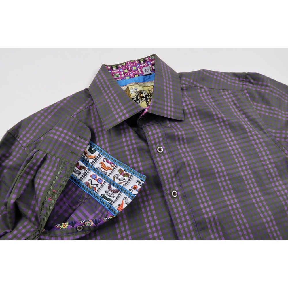 Robert Graham Mens XL Purple Geometric Mustache Flip Cuff Sport Button Shirt